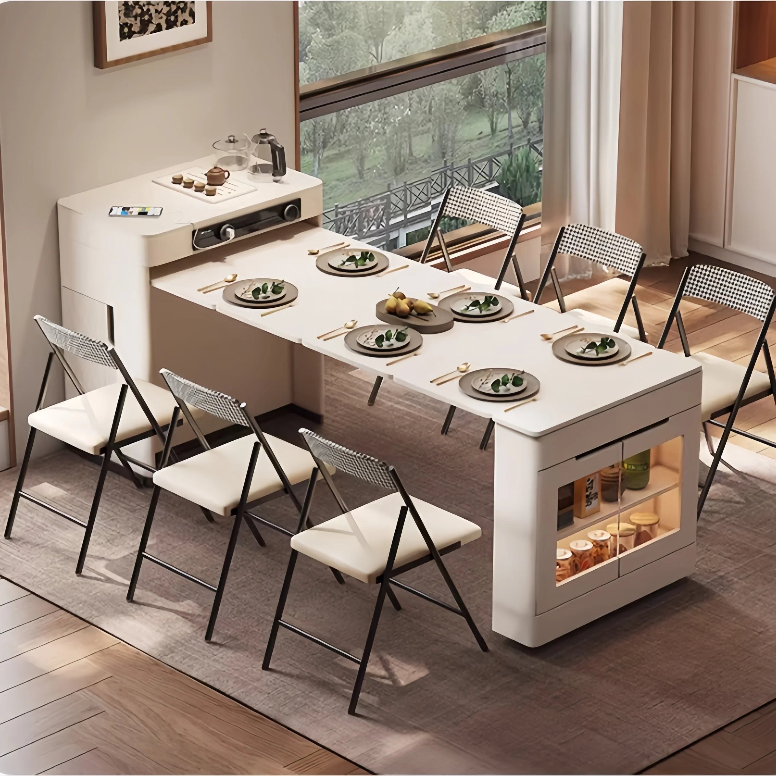 Kitchen Island Cabinet with Extendable Table