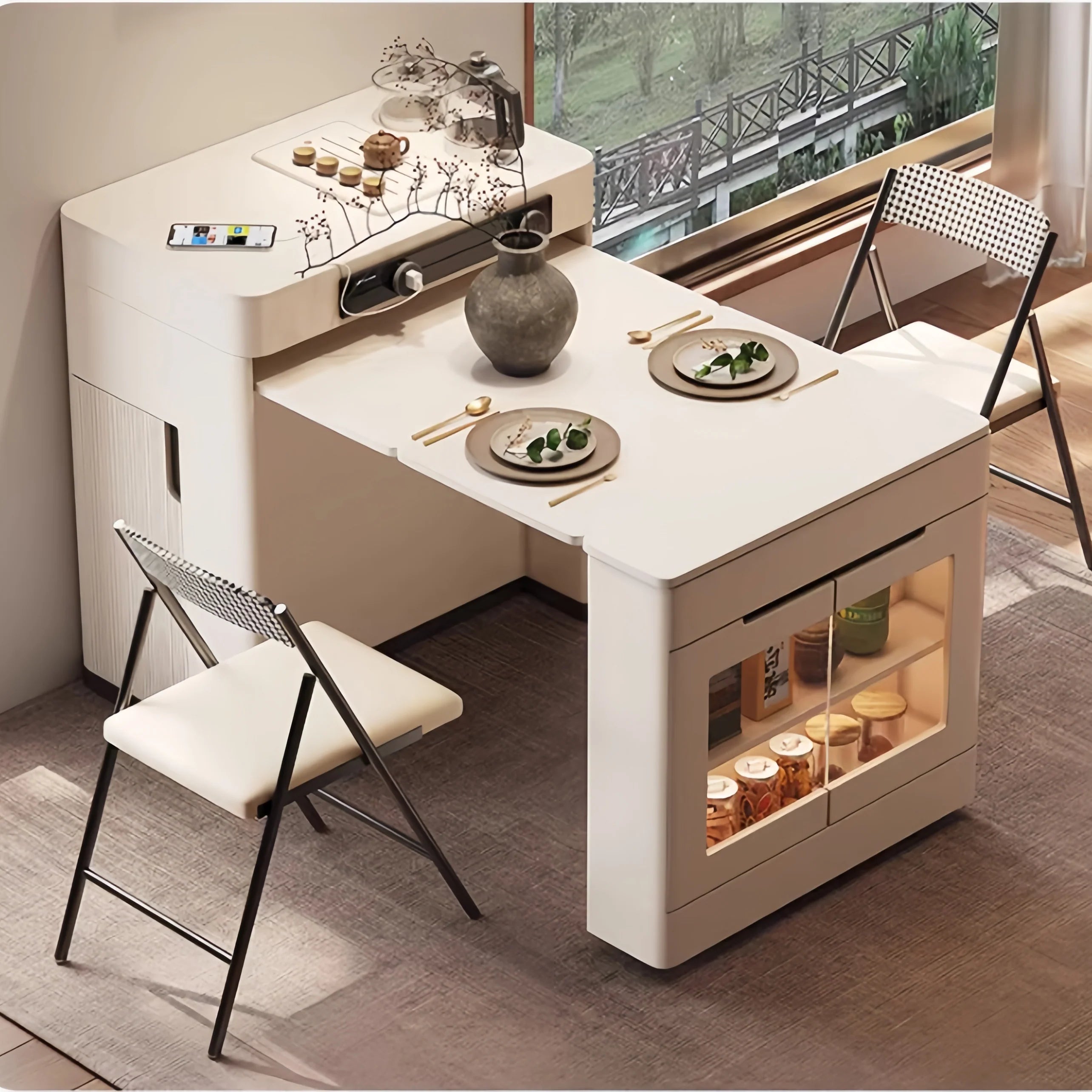 Kitchen Island Cabinet with Extendable Table
