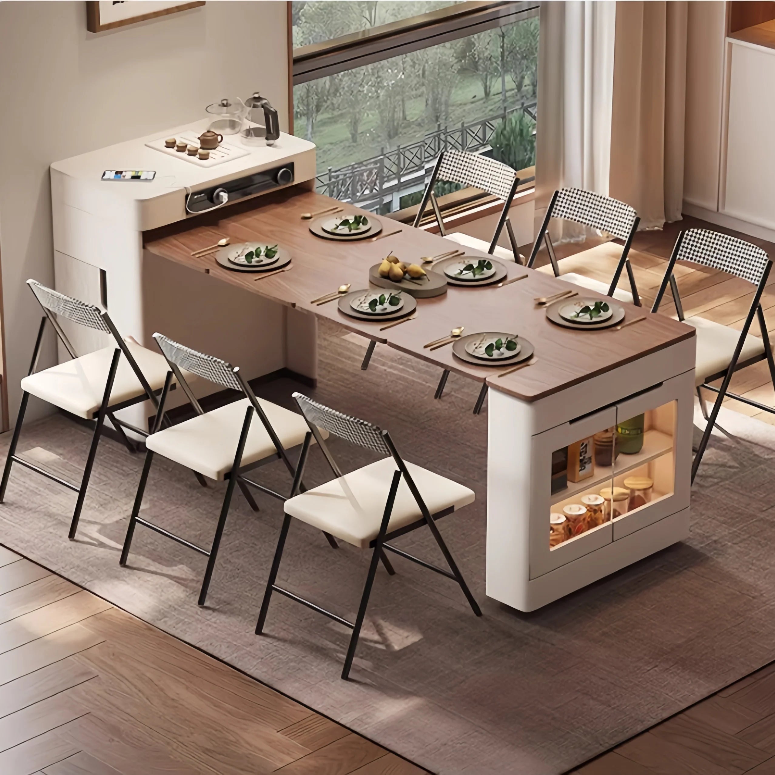 Kitchen Island Cabinet with Extendable Table